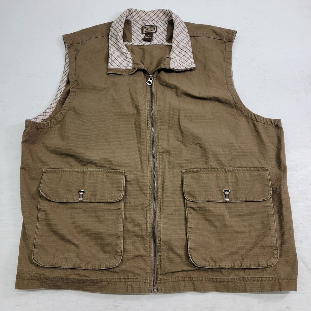 C.E. Schmidt Utility Vest 2XL Brown Canvas Workwear Cotton‎ Zip Pockets RipStop